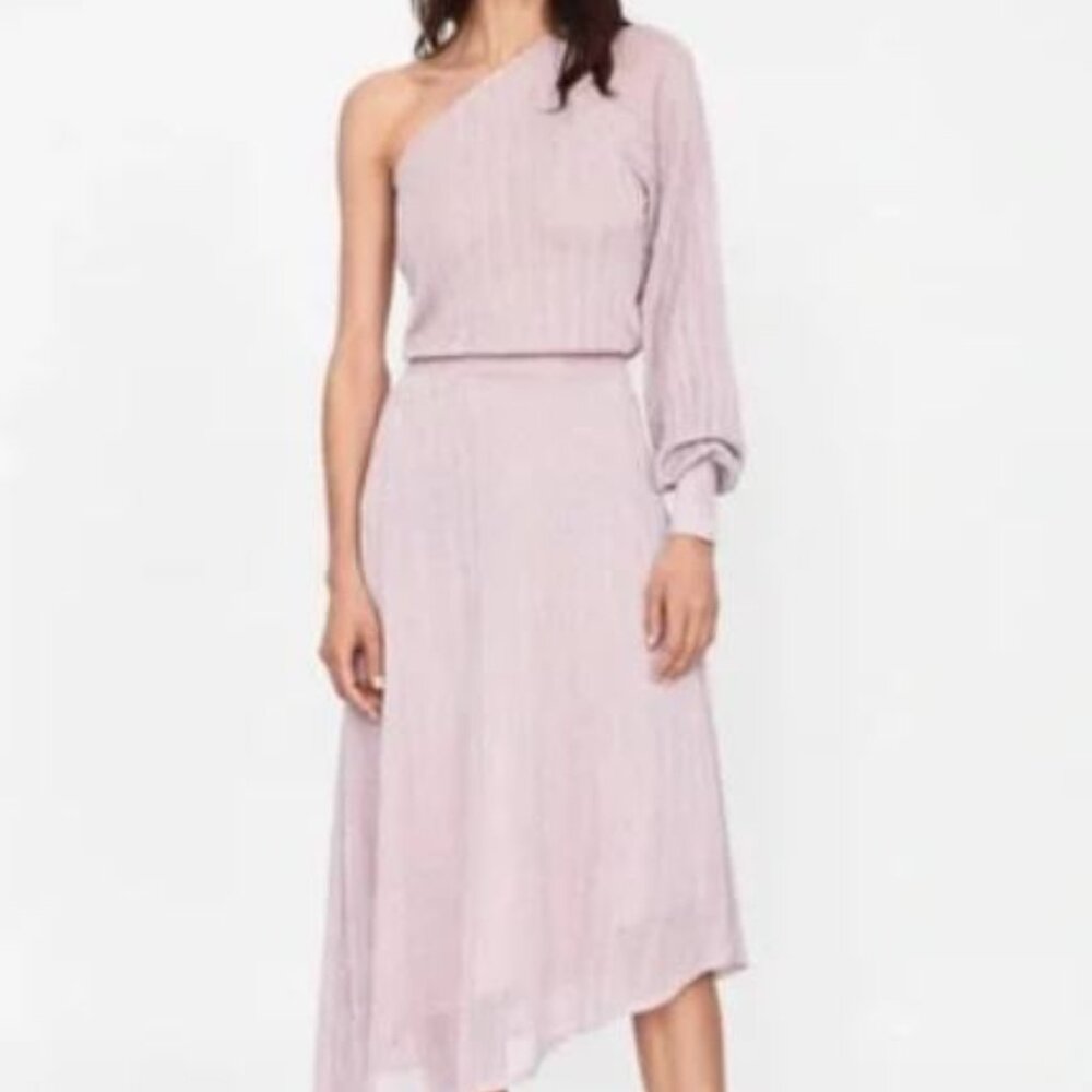 Zara Mauve Metallic Asymmetrical One‎ Sleeve Glittery Dress Size S